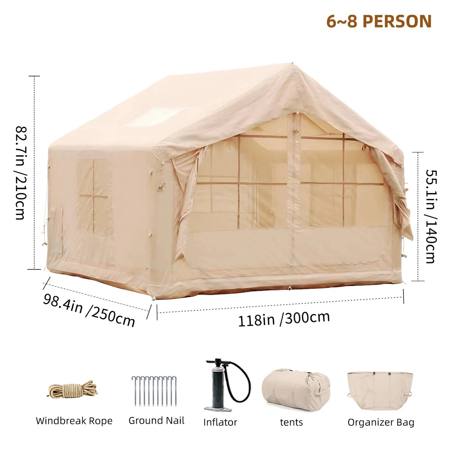 Inflatable Tent for Camping - 6-8 Person Ultra-Quick Setup GlowCart