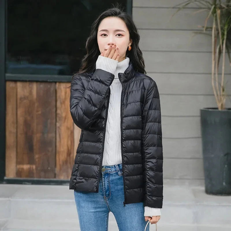 Winter Women's Light Down Hooded Jacket,Red Blue Khaki Green GlowCart