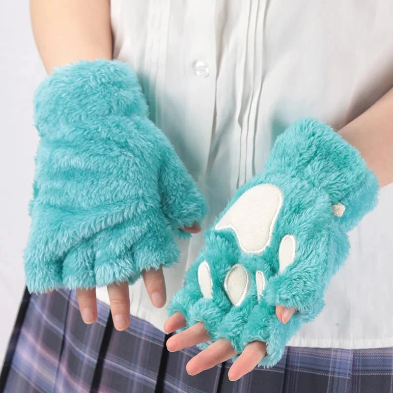 Women Cartoon Cat Claw Gloves Thickened Plush Lovely Style GlowCart