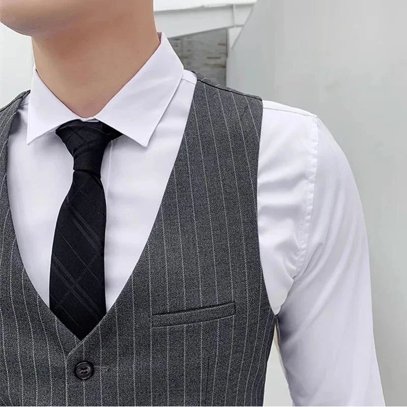 Fashion Men Business Checkered Striped Suit Vest Black / GlowCart