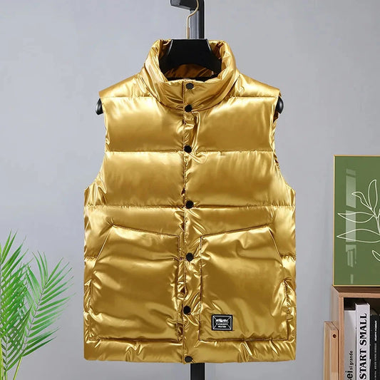 Fashion Glossy vest Mens Sleeveless Jacket Winter Casual GlowCart