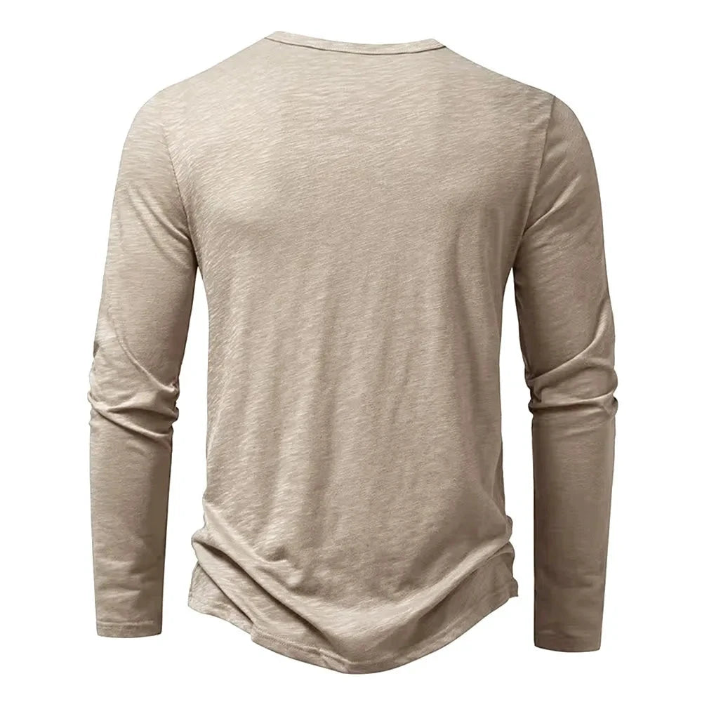 Autumn New Men's Cotton Button Long Sleeve  Henley Neck GlowCart