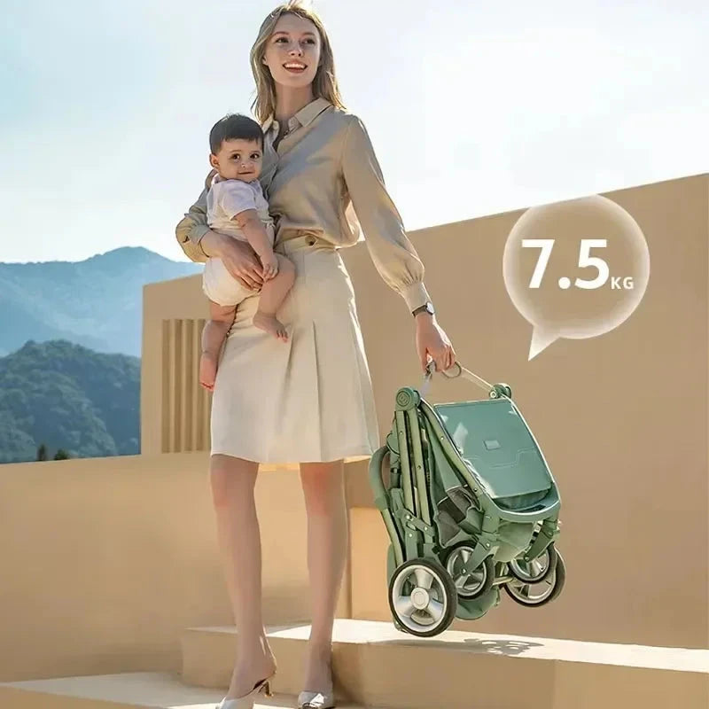 Portable Foldable Baby Stroller, High View Two-way Baby Stroller, Lightweight Travel Baby Stroller,  Adjustable Backrest GlowCart