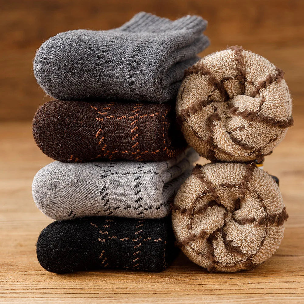 3 Pair Winter Thick Warm Men's Wool Socks Harajuku Retro Fashion Long Socks High Quality Breathable Business Thick Terry Socks GlowCart