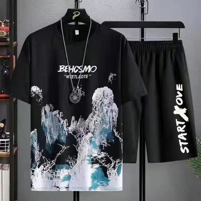2024 Summer leisure Men set Manga Graffiti Tees T-shirt+shorts 2-piece Comfortable and breathable for men Top Print Tshirts sets GlowCart