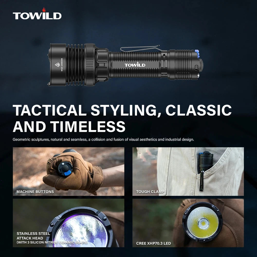 TOWILD BK20 Tactical Flashlight Rechargeable 5100lm Ultra GlowCart