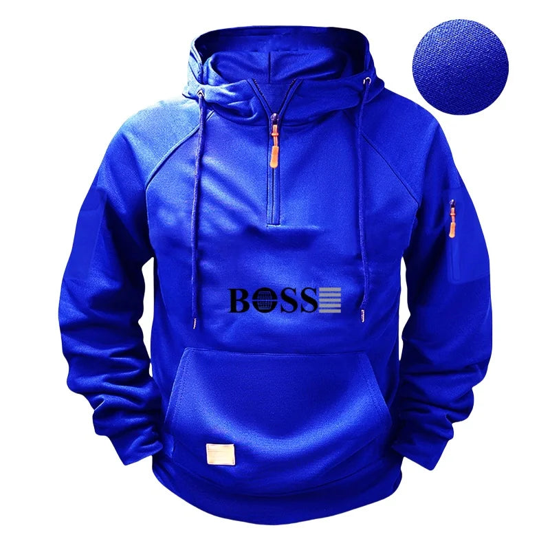 Autumn men's thick hoodie, sweatshirt, casual loose pullover, Harajuku long-sleeved zipper multi-pocket drawstring top for men GlowCart