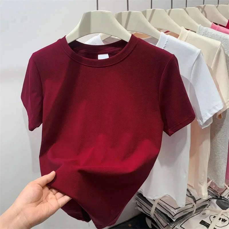2025 Summer T Shirts For Women High Quality Solid Casual GlowCart