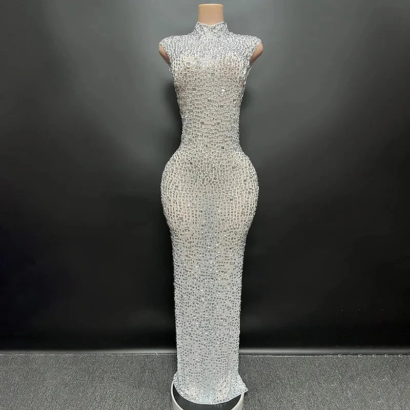 Sexy Full Drill Elastic Slim Fit Sleeveless Long Dress - Hip GlowCart