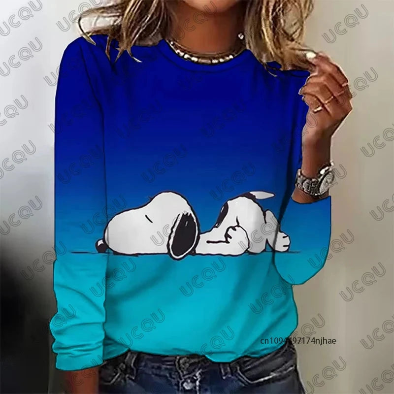 Autumn Winter New Cartoon Snoopy Print Women's Long Sleeve GlowCart
