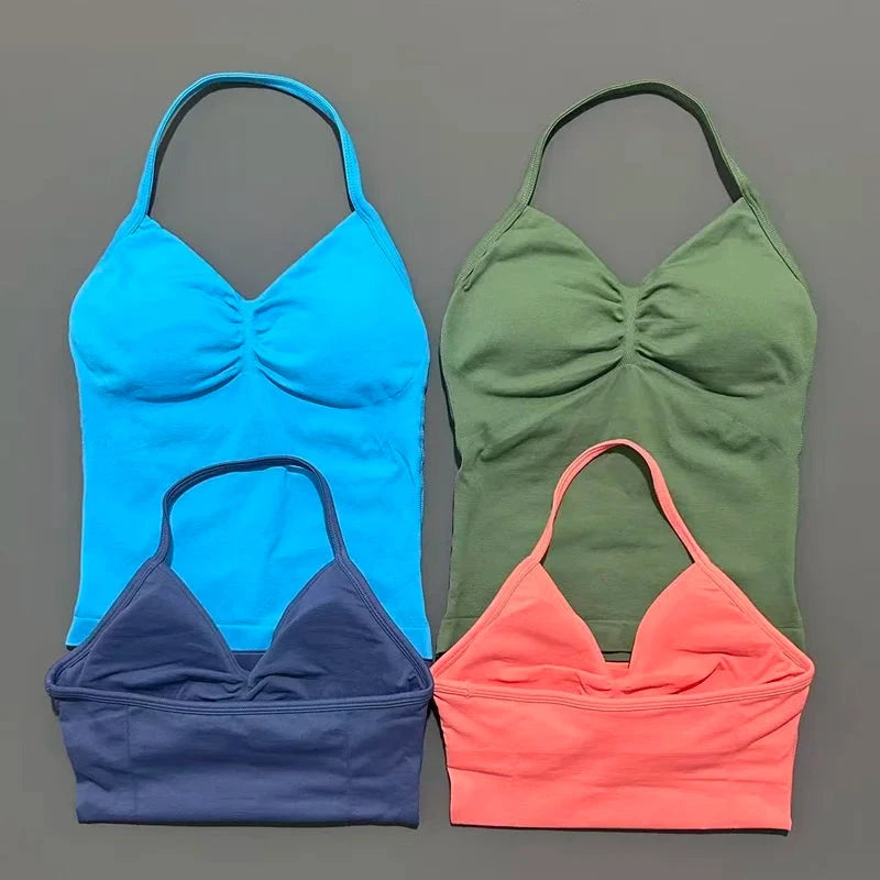 HISTELLO Impact Longline Strappy Top Sports Yoga Vest Women Fitness Tank Top Gym Beautiful Open Back Bra Running Workout Halter GlowCart