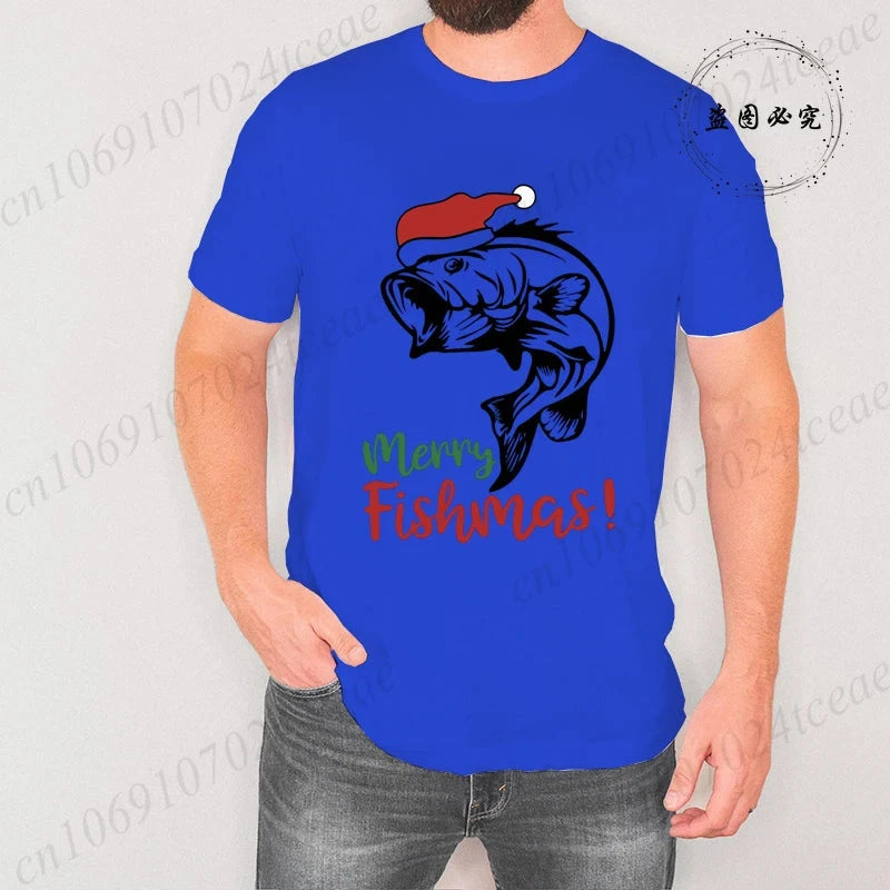 Fishing Christmas Men's T Shirts Merry Fishmas Print Tees GlowCart