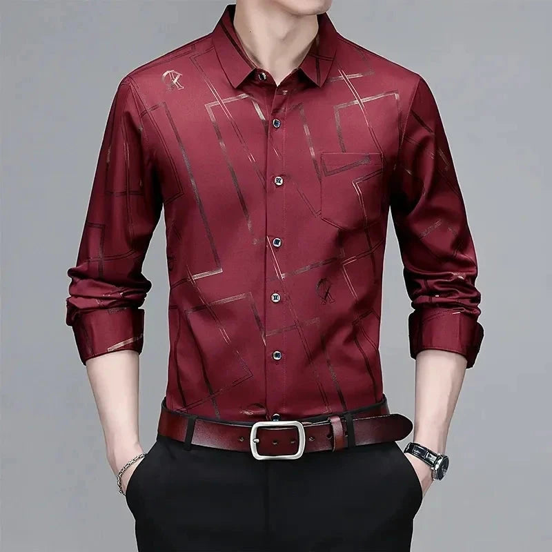 Men's Casual and Fashionable Long Sleeved Printed Shirt, Non GlowCart