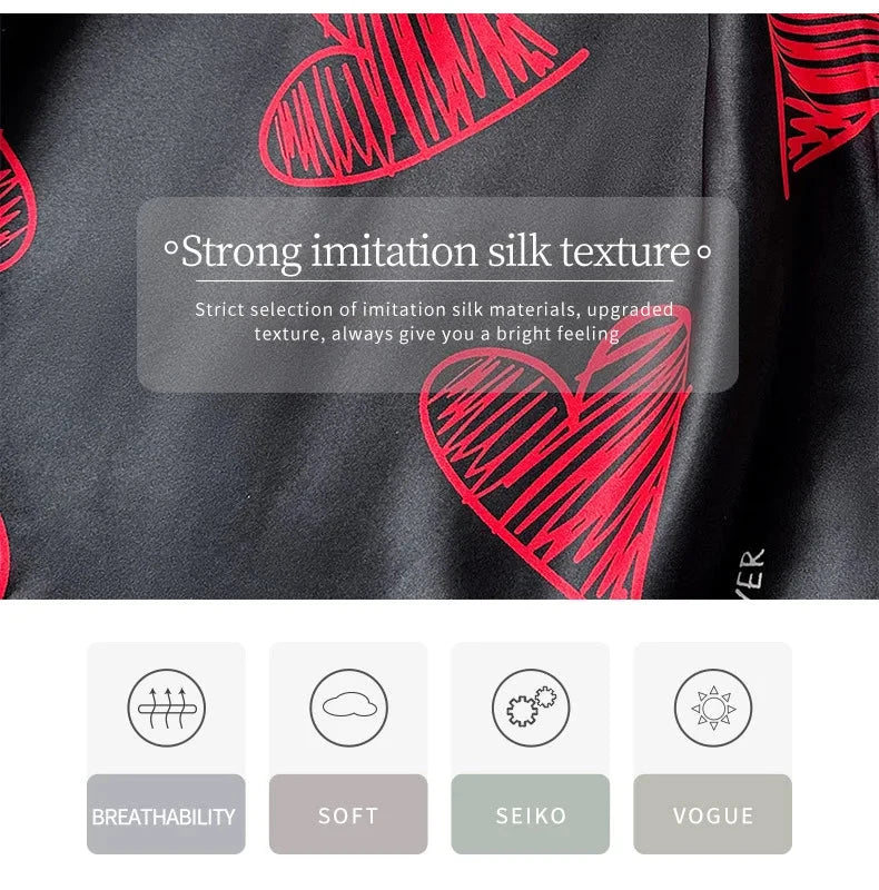 Valentine's Day Red Lip Print Satin Slip Nightdress V Neck GlowCart