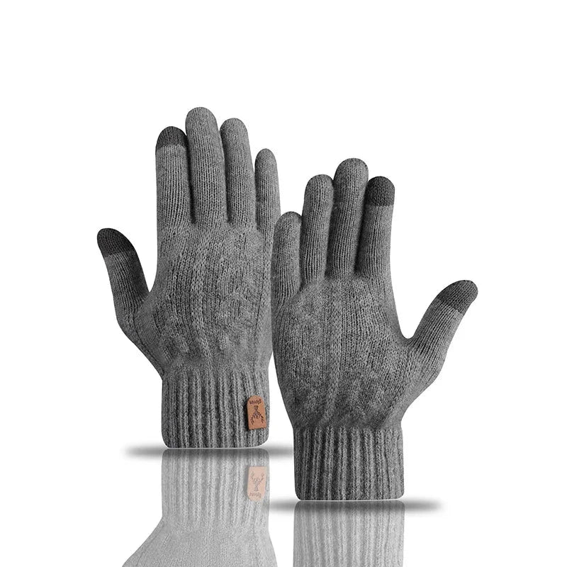New men's warm gloves for winter touch screen plus velvet thickened cold-proof and warm wool knitted gloves GlowCart