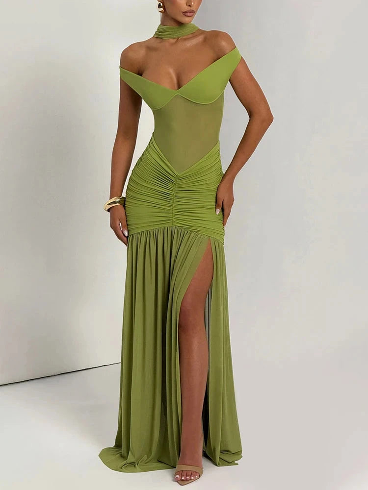 Mozision Off-shoulder Backless Sexy Maxi Dress Women Gown GlowCart