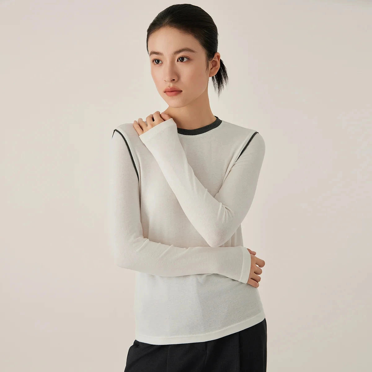 KL9523324 Women's Slim Fit Long Sleeve Crew Neck T-Shirt GlowCart