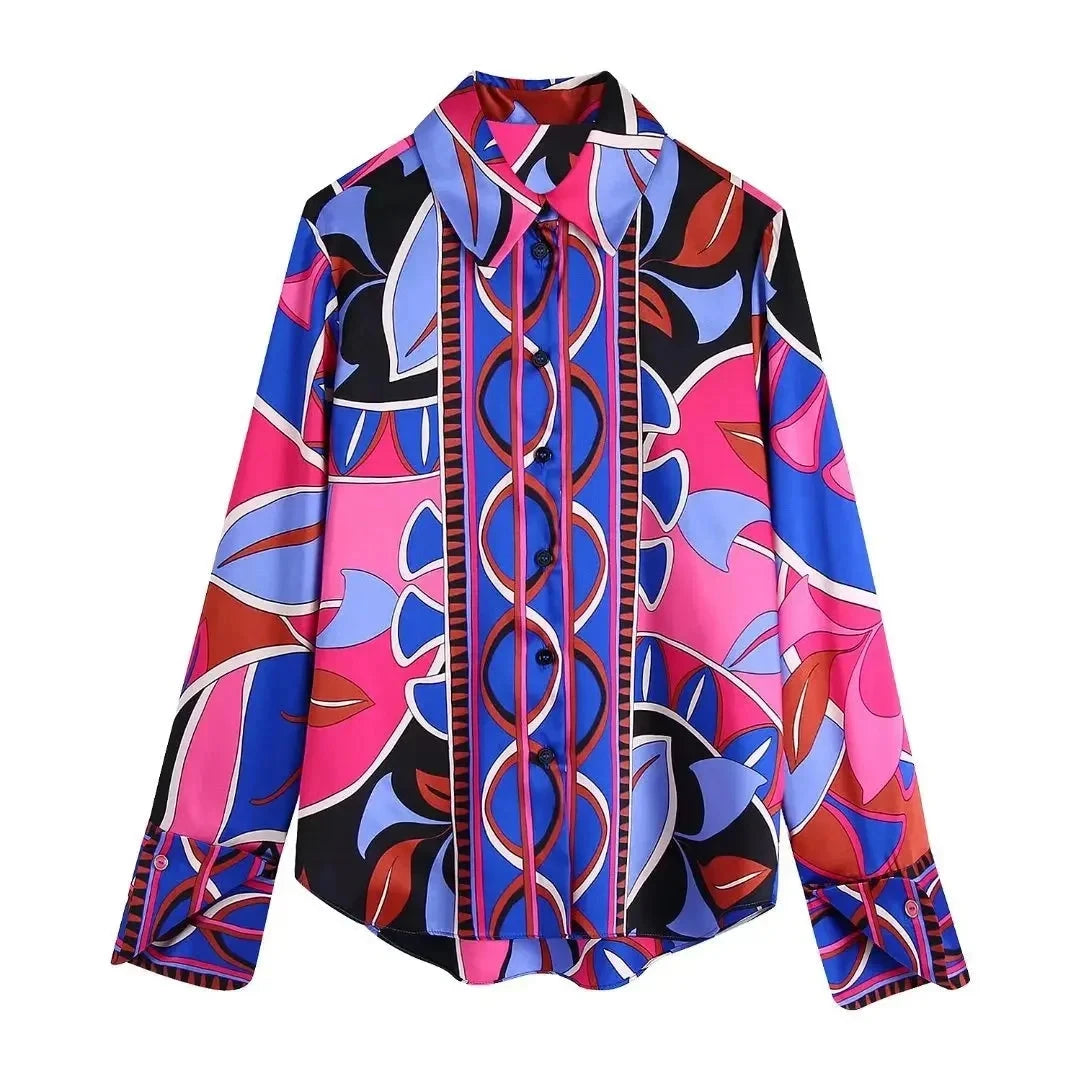2023 Spring Women's Long Sleeve Geometric Print Vestity GlowCart