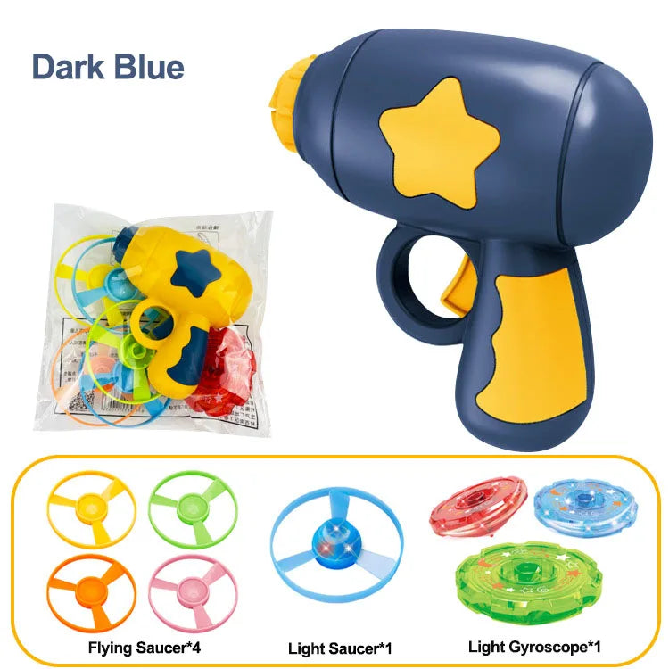 Children Saucer Launcher Pistol Outdoor Spinning Top Dinosaur Gun Toys Flying Disc Bamboo Dragonfly Ejection Luminous Gyroscope GlowCart