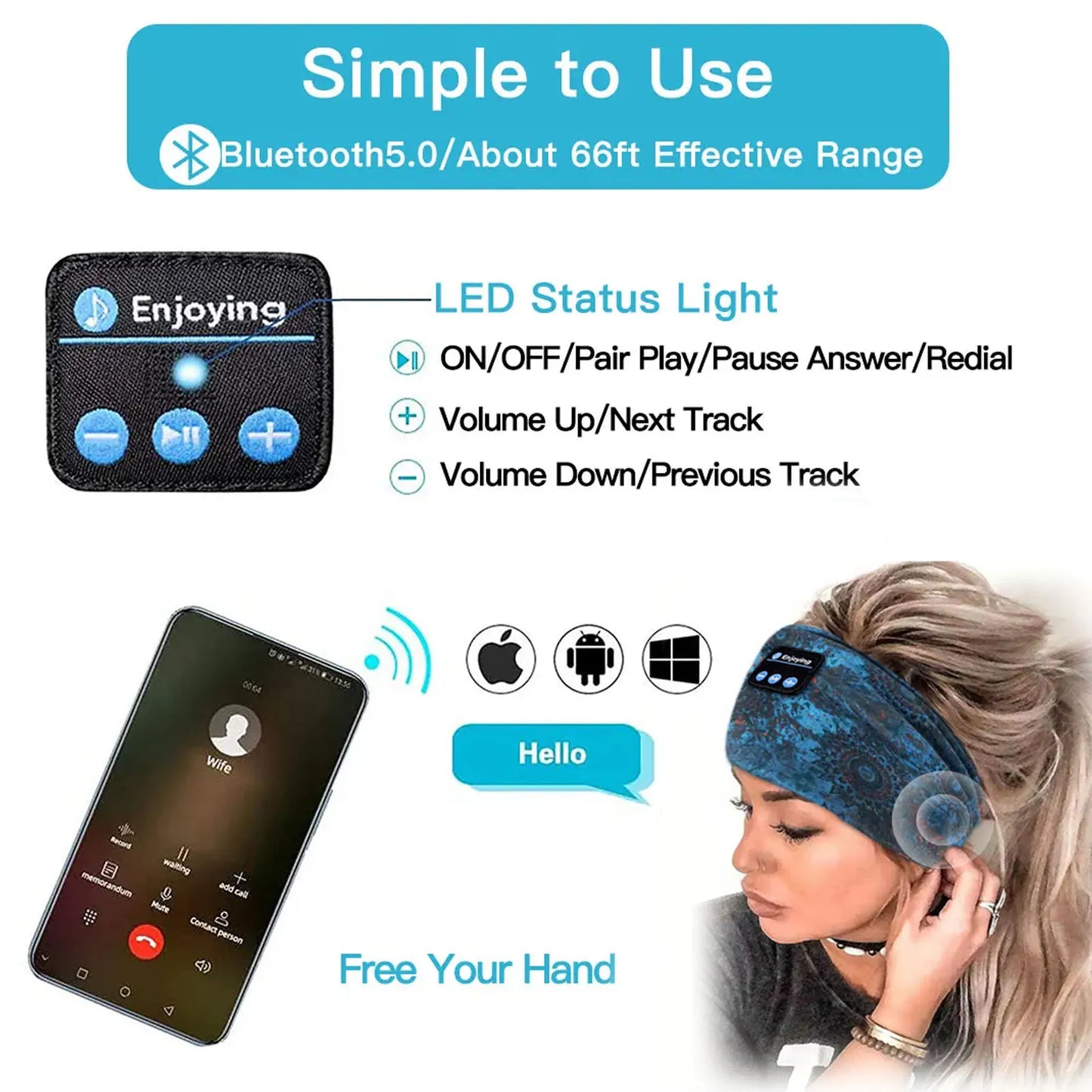 Bluetooth Earphones Sports Sleeping Headband Wireless