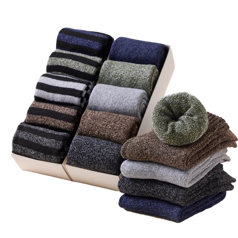 Winter Men Thick Warm Wool Socks Plaid Harajuku Retro Large Size Snow Leisure Antifreeze Cashmere Long Socks Calcetines GlowCart