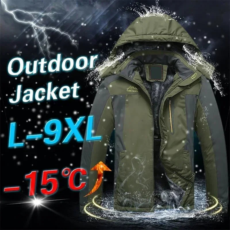 Men's Ski Jacket Winter Waterproof Windproof Warm Coat Fleece Thick Outwear Outdoor Mountain Overcoat Removable Hooded Parka 9XL GlowCart