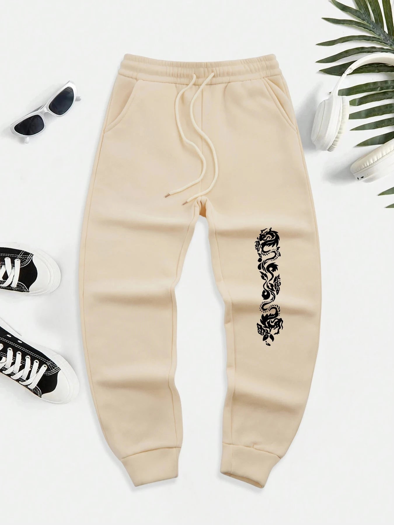 Creative Double Dragon Prints Sweatpants Men Street Fleece GlowCart