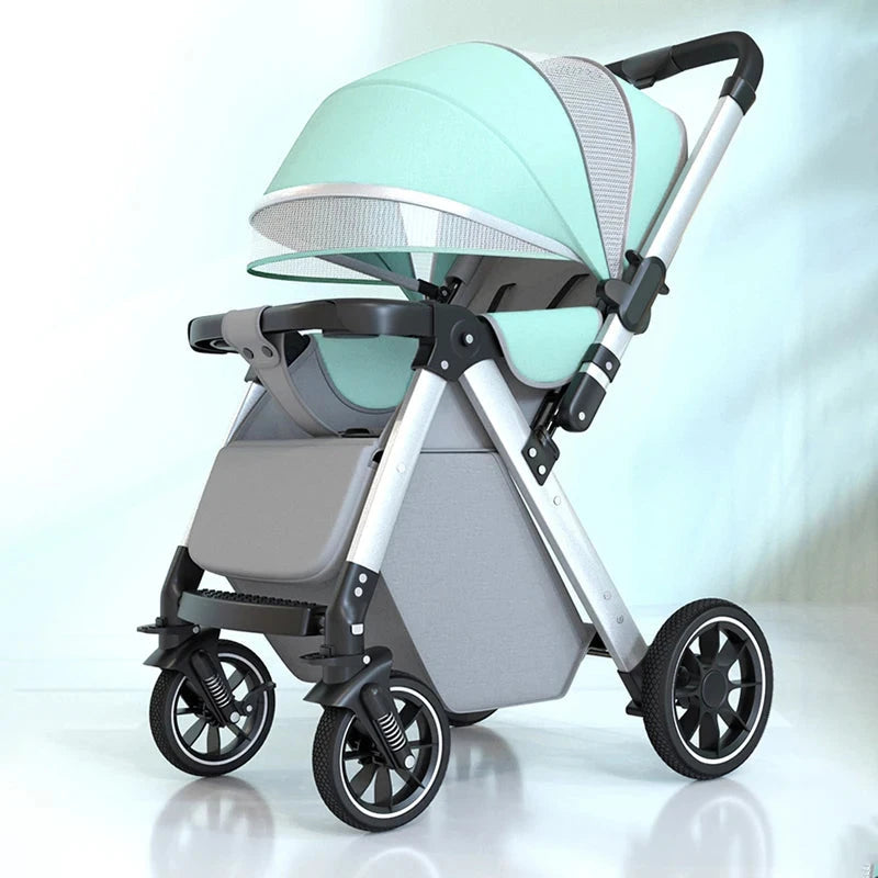 Luxury Baby Stroller Can Sit and Lie Down High Landscape Lightweight One Button Folding Two-way Push Four Wheel Shock Absorption GlowCart