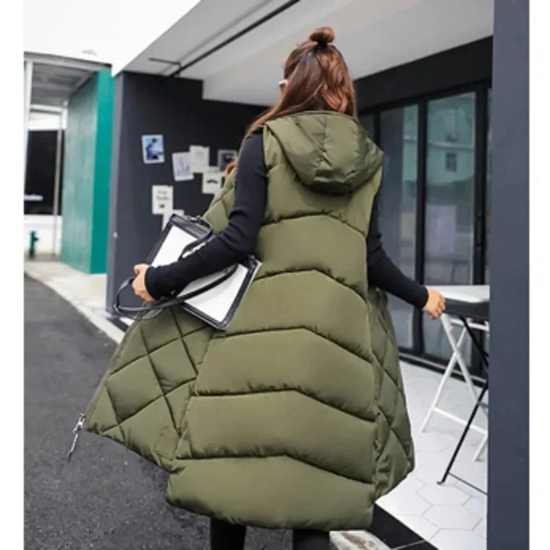 Women's Sleeveless Vest Long Down Padded Jacket Solid Color GlowCart