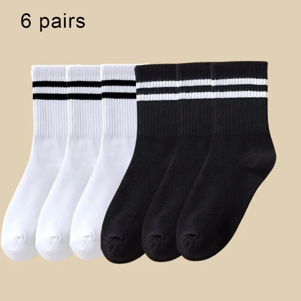 6 Pairs Women's Mid Socks Solid Color Breathable Comfortable GlowCart