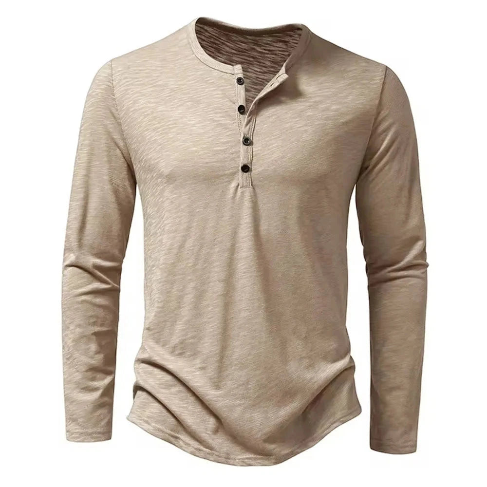 Autumn New Men's Cotton Button Long Sleeve  Henley Neck GlowCart