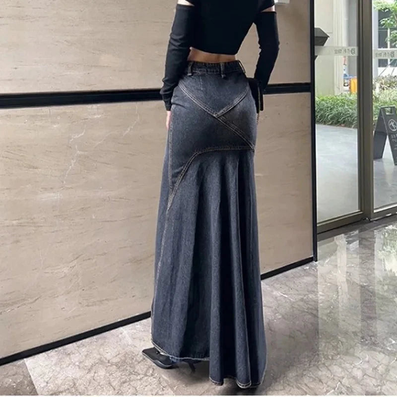 Maxi Skirt Women Casual Mermaid Streatwear High Waist Zipper Denim Skirts Y2k Streetwear Loose Long Mom Jeans Ankle Lenth Summer GlowCart