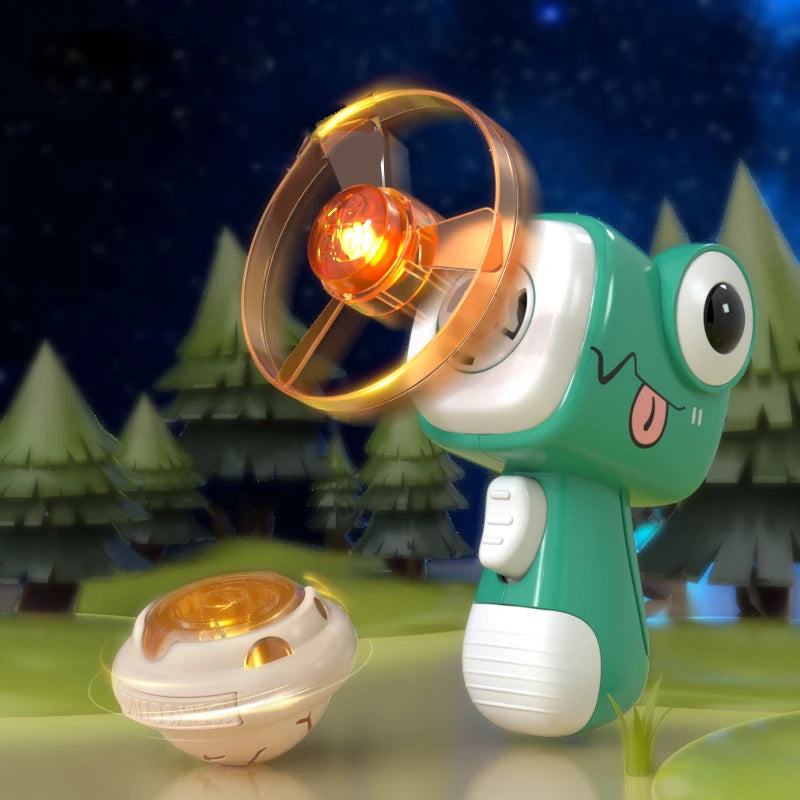 Children Saucer Launcher Pistol Outdoor Spinning Top Dinosaur Gun Toys Flying Disc Bamboo Dragonfly Ejection Luminous Gyroscope GlowCart