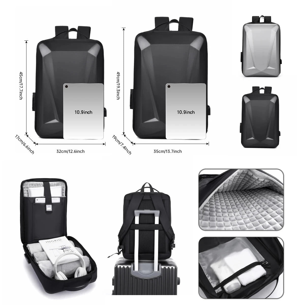 Backpack Men's Business Hard Shell Backpack Large Capacity GlowCart