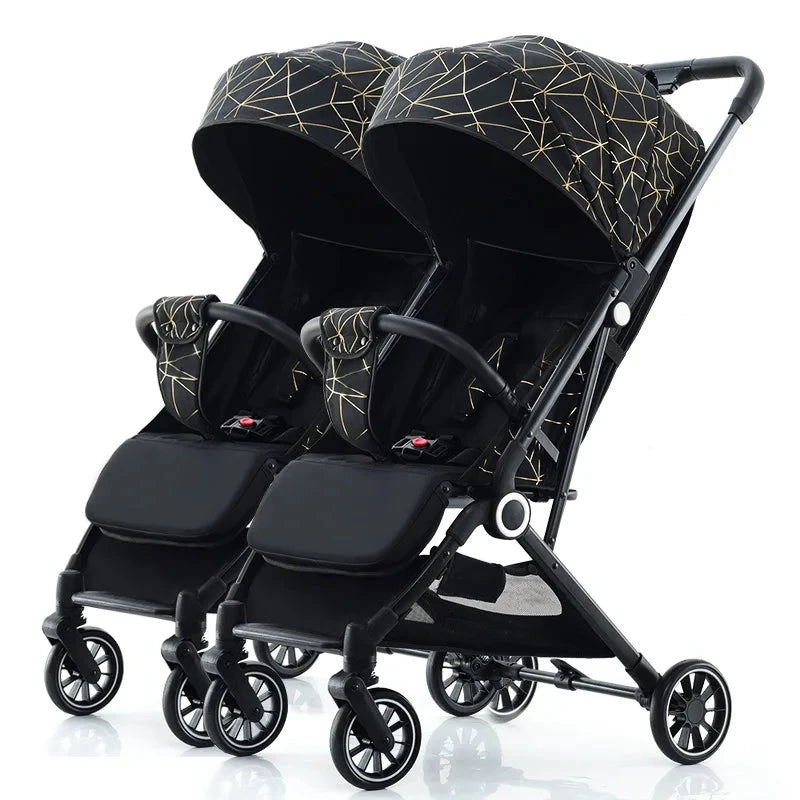 Twin Baby Stroller High View Detachable Stroller Foldable and Lightweight Stroller with Sitting and Lying Function GlowCart