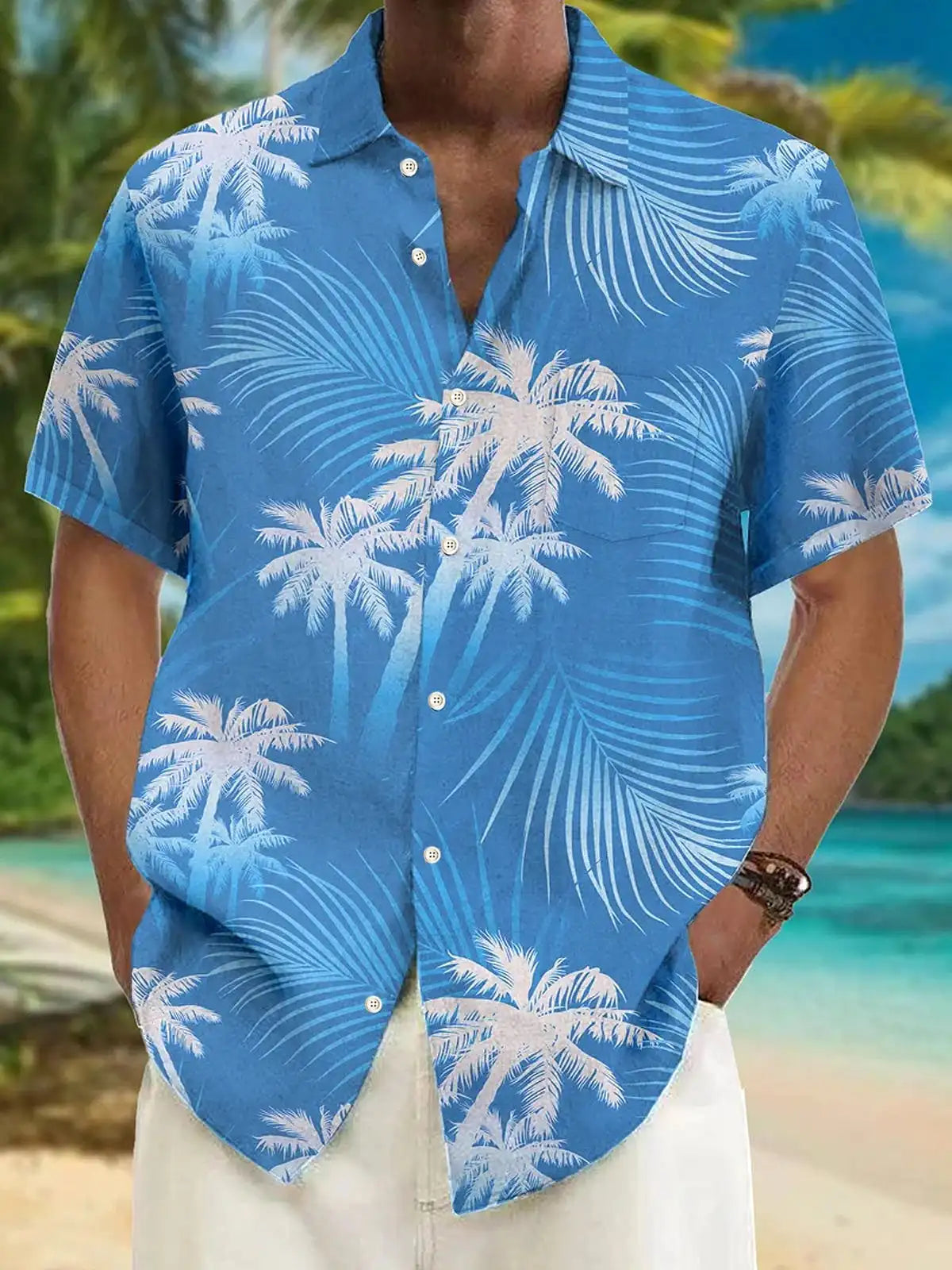 New Hawaii Spring/Summer Fashion Leisure Street Walk Tourist Beach Printed Full Open Short Sleeve Button Shirt, Quick Shipping GlowCart