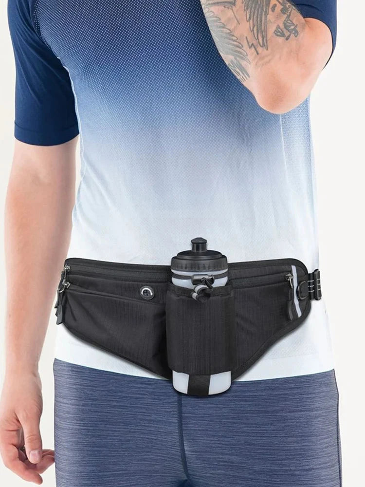 Waterproof Hydration Running Belt with Bottle Holder - Adjustable Waist Pack for Hiking, Cycling, Gym GlowCart