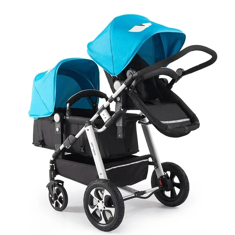 New Twins Baby Stroller Foldable Double Baby Stroller for Two Children Shock-absorbing Twin Baby Stroller Four Wheel Cart GlowCart