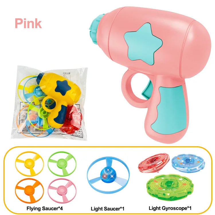 Children Saucer Launcher Pistol Outdoor Spinning Top Dinosaur Gun Toys Flying Disc Bamboo Dragonfly Ejection Luminous Gyroscope GlowCart