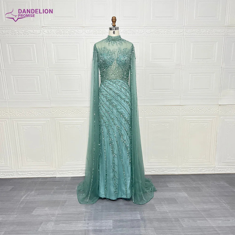 Luxury Saudi Arabia Mermaid Beaded Cape Sleeves High-Neck