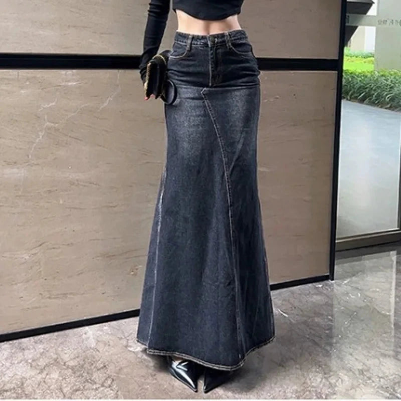 Maxi Skirt Women Casual Mermaid Streatwear High Waist Zipper Denim Skirts Y2k Streetwear Loose Long Mom Jeans Ankle Lenth Summer GlowCart