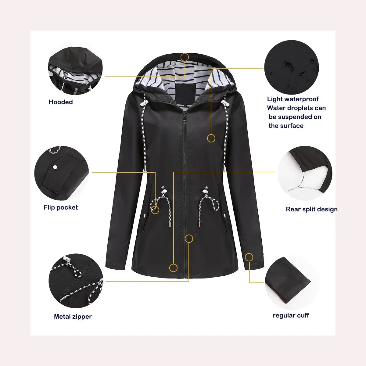 Blue Waterproof Hooded Jacket Women Fashion Casual Coat GlowCart