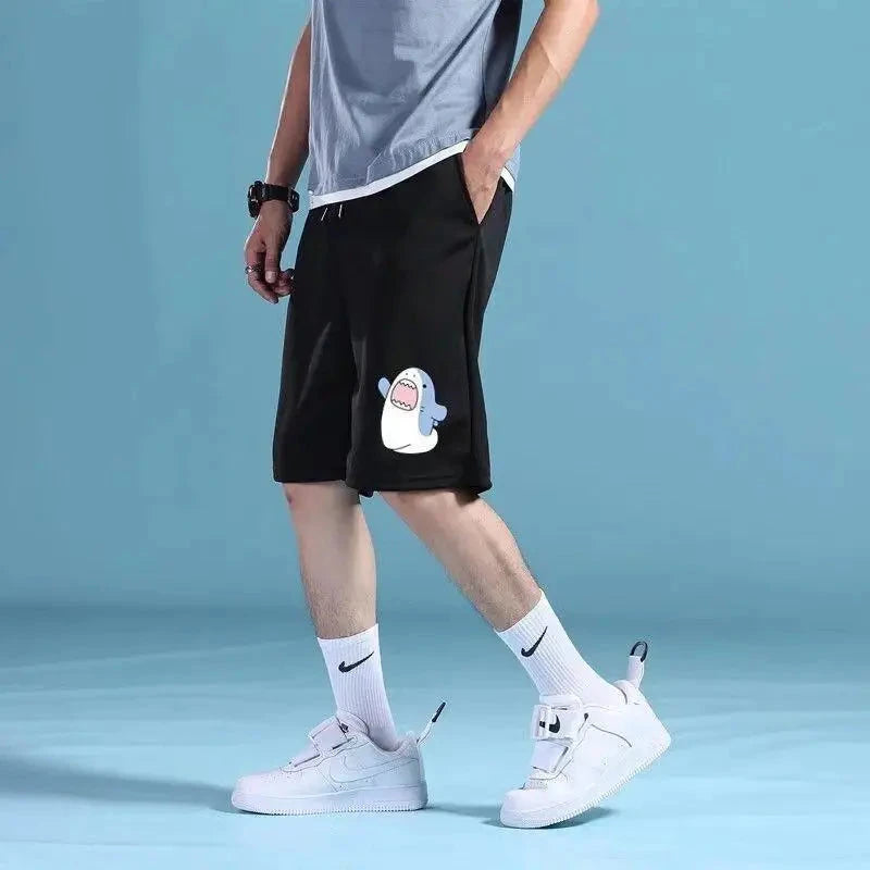 M-5XL Cartoon Shark Print Shorts For Men's Summer Slim Fit GlowCart