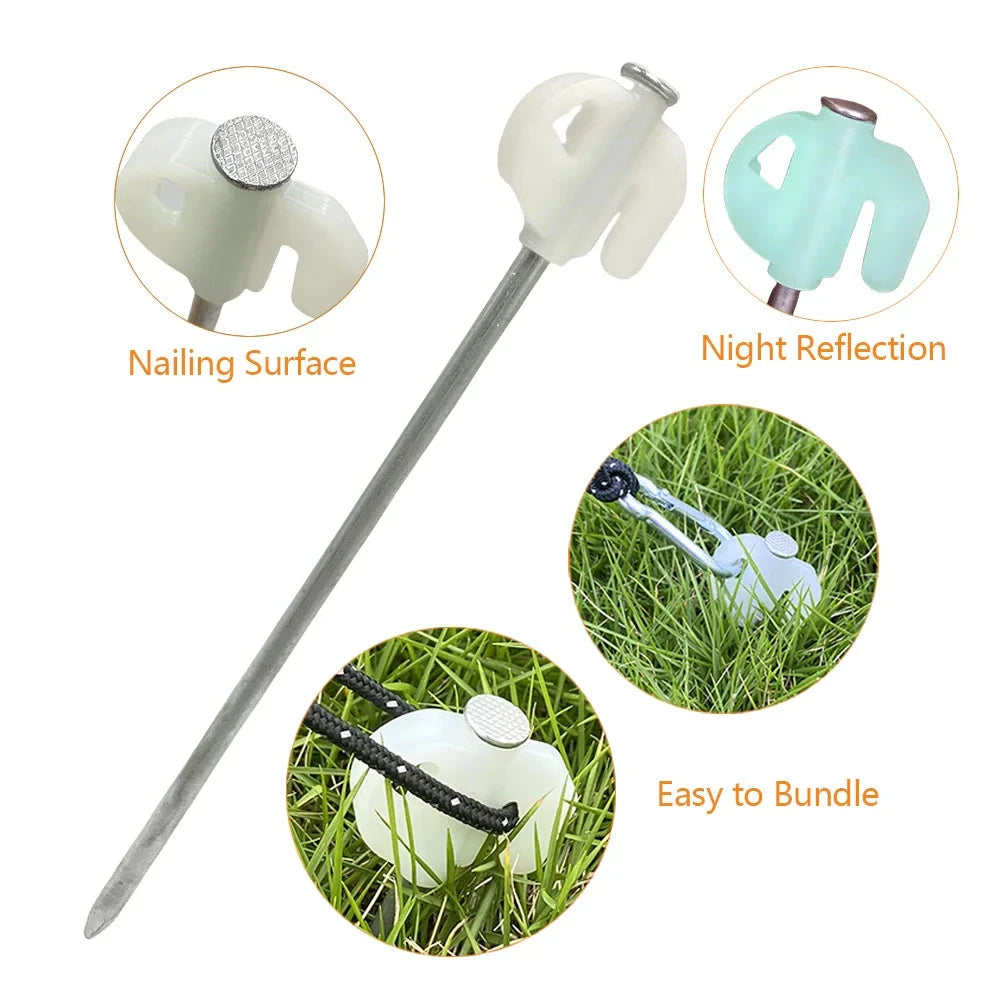 10Pcs 20cm Night Reflection Tent Stakes and 1 Nail Puller GlowCart