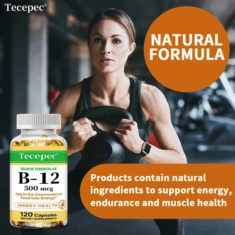 Vitamin B-12 500mcg Capsules for Heart Health Support Energy GlowCart