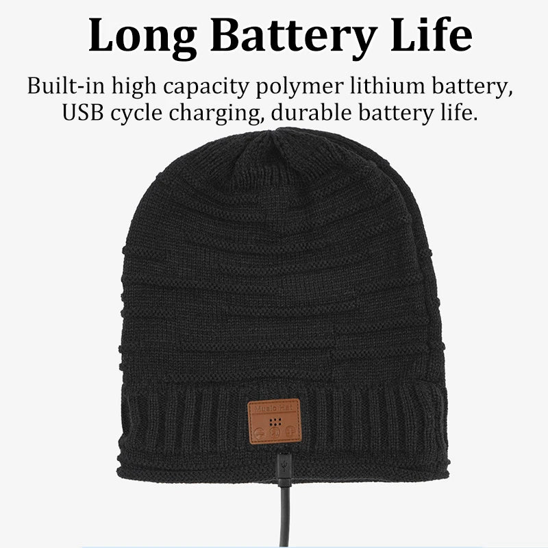Winter Bluetooth Headphone Outdoor Warm Music Knitting Cap Rechargeable Wireless Stereo Earphone Beanie Hat with MIC for Gift GlowCart