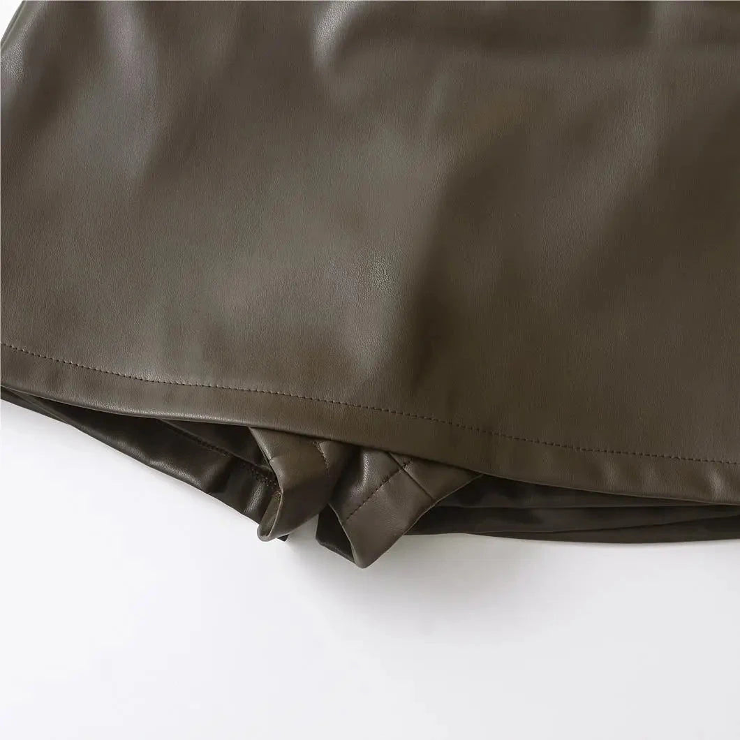 Black Mini Skirts Elegant Korean Fashion Faux Leather Skirts GlowCart