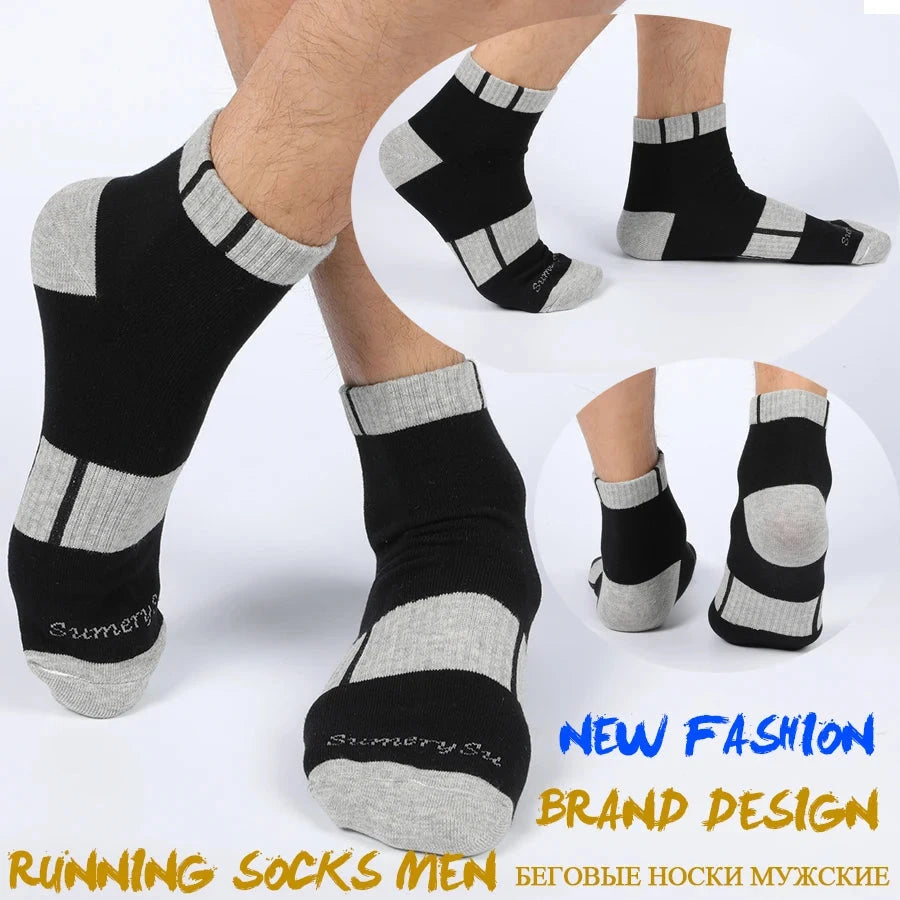 5 Pairs/Lot Running Socks Men Casual Outdoor Sports Cotton Black Grey Blue Athletic Stripes 14 Colors Travel Male Husband Gifts GlowCart