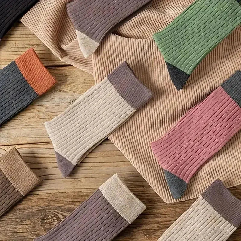 7 Pairs of Cozy Patchwork Crew Socks - Soft, Breathable, and GlowCart