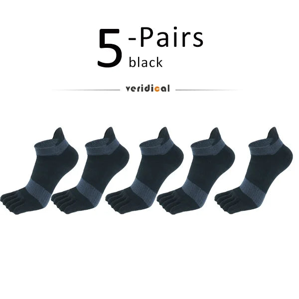 5 Pairs Five Finger Ankle Sport Socks Cotton Mens Striped Mesh Breathable Shaping Anti Friction No Show Socks With Toes EUR39-46 GlowCart